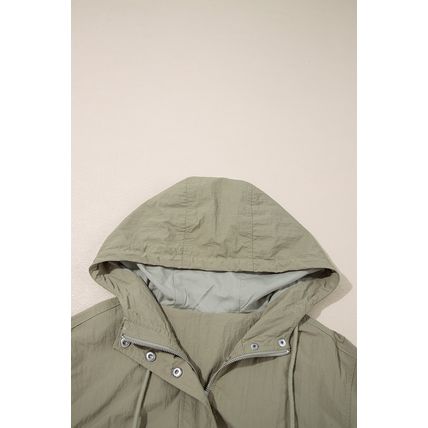 Laurel Green Zipped Pocket Cropped Hooded Utility Jacket