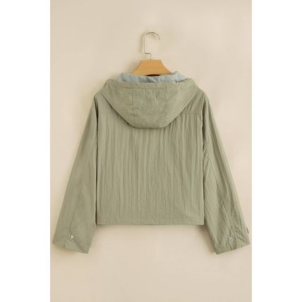 Laurel Green Zipped Pocket Cropped Hooded Utility Jacket