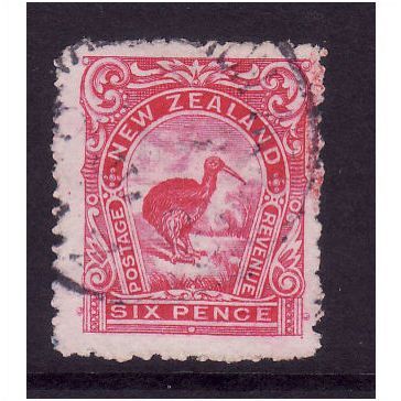 NEW ZEALAND 1907 6d CARMINE PINK BROWN KIWI SG376 FINE USED