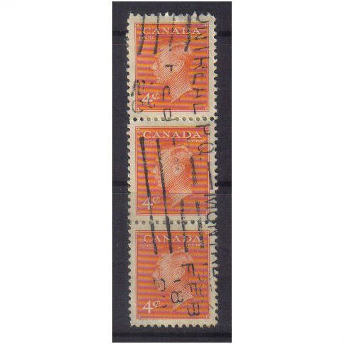 1949 canada george v1 4c orange f/u trio vert sg417