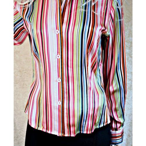 Designer Striped Silk Shirt Size 10 12 New With Tag