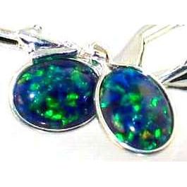 Created Blue/Green Opal, 925 Sterling Silver Leverback Earrings, SE001