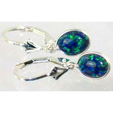 Created Blue/Green Opal, 925 Sterling Silver Leverback Earrings, SE001