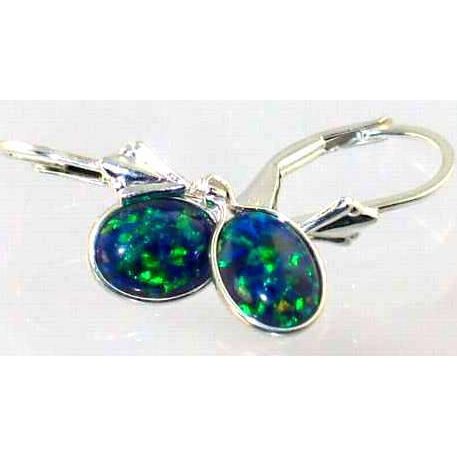 Created Blue/Green Opal, 925 Sterling Silver Leverback Earrings, SE001