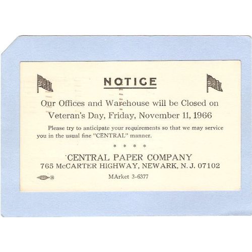 New Jersey Newark Advertising Card For Central Paper Co 765 McCarter Highw~960