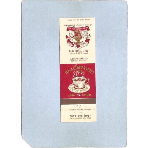 New Jersey Bayville Matchcover Sir Walter's Cocktail Lounge w/Ad Beachwood~3481