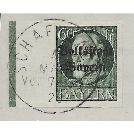 GER (BAVARIA) 1919 60pf KING LUDWIG III' (OVPT)(IMPERFED) FINE USED(EBID65-468)