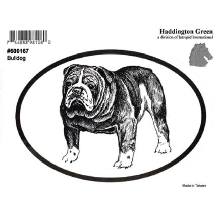 Dog Breed Oval Vinyl Car Decal Black & White Sticker - Bulldog