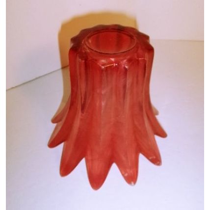 Vintage Stretched Red White Swirl Art Glass 4.5" Vase Fluted and Ribbed