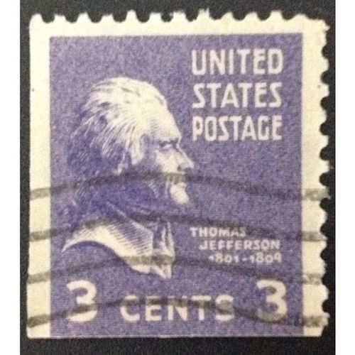 US Stamp #807a used: 1938 Presidentials Series 3c Thomas Jefferson bottom left