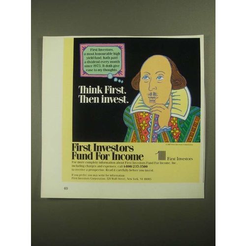 1987 First Investors Fund for Income Ad - Think First Then Invest