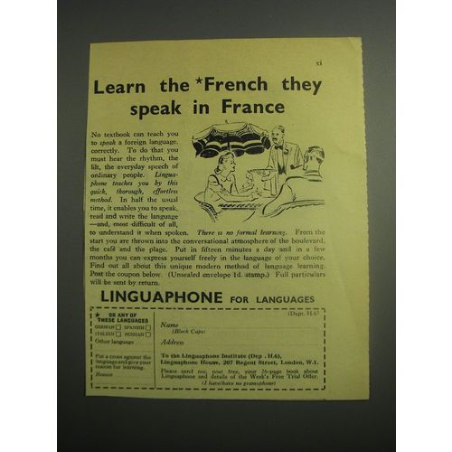 1948 Linguaphone Institute Ad - Learn the French they speak in France