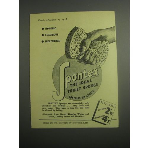 1948 Spontex sponge Ad - Hygenic Luxurious Inexpensive