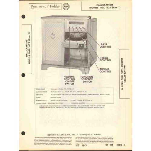 HALLICRAFTERS model 1621 1622 AM FM radio phono Sams Photofact manual