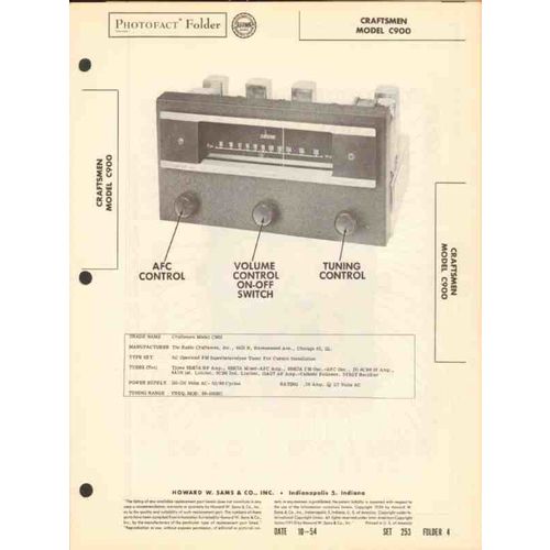 RADIO CRAFTSMEN model CT900 FM radio tuner Sams Photofact manual