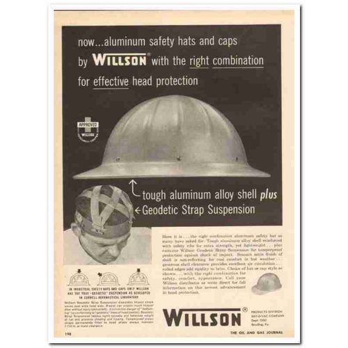 RAY-O-VAC COMPANY 1959 Willson Products aluminum safety hat vintage ad