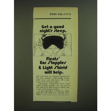 1974 Flents Ear Stopples & Light Shield Ad - Get a good night's sleep