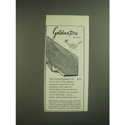1974 Goldwaters Merritt Cravats Roadrunner Tie Advertisement
