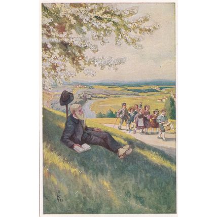 German School Trip Uniform Guide Man Book Antique Postcard