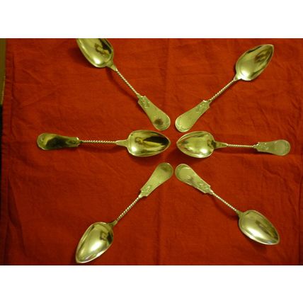 SET OF 6 STERLING SILVER TWISTED STEM SOUP SPOONS SEYMOUR CONNECTICUT