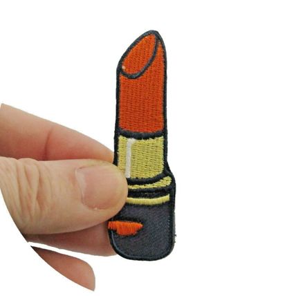 Orange Lipstick Iron On Patch Motif Badge 6.5cm x 2.3 cm Fun Bright Small P445