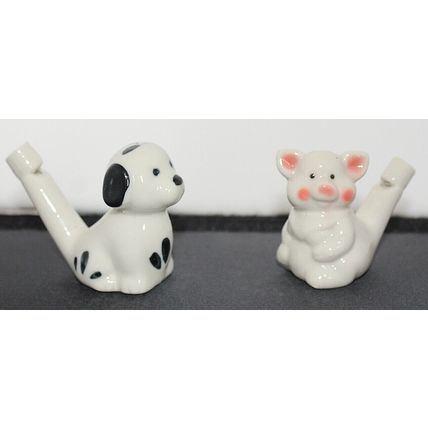 2 x Ceramic Water Whistles - Dog & Pig