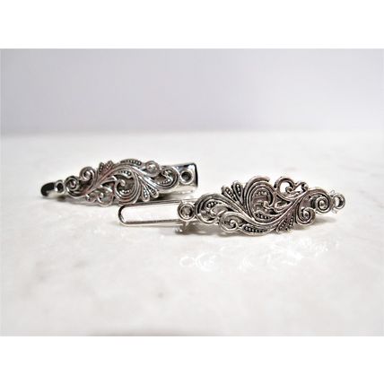Small tiny silver metal filigree hair pin alligator clip barrette for fine thin