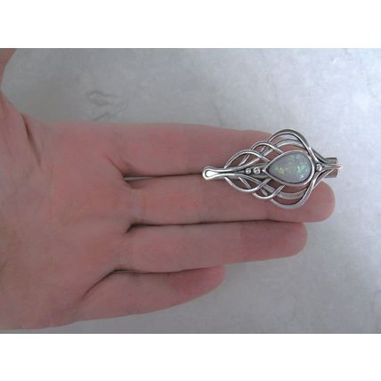 Smaller white oval stone metal alligator hair jewelry clip fine thin hair