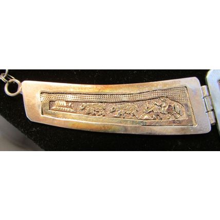 Vintage Signed Navajo 12K & Sterling Silver Storyteller Hinged Necklace 39.0 gr