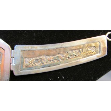 Vintage Signed Navajo 12K & Sterling Silver Storyteller Hinged Necklace 39.0 gr