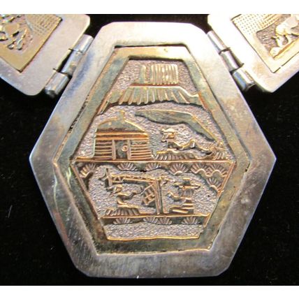 Vintage Signed Navajo 12K & Sterling Silver Storyteller Hinged Necklace 39.0 gr