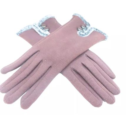 Ladies Gloves Brown with Button Detail Clothing Accessory 23.5 CM