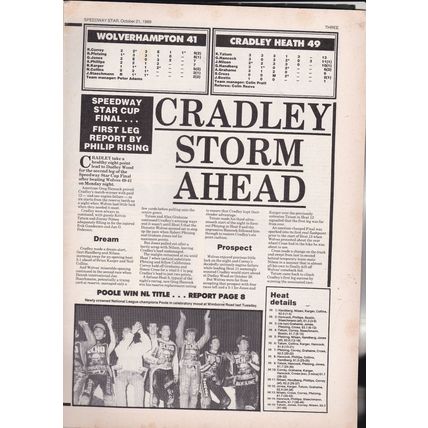 Speedway Star magazine : October 21, 1989. Poole are Champs.