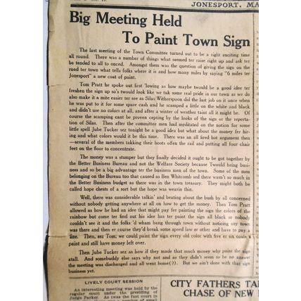 Jonesport Star, May 29, 1930 - Big meeting held to paint town sign; other news