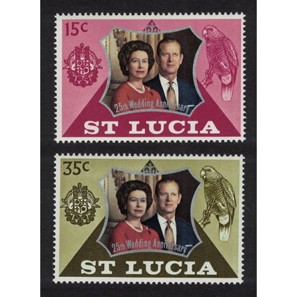 St. Lucia Amazon Bird Royal Silver Wedding 2v 1972 MNH SG#343-344