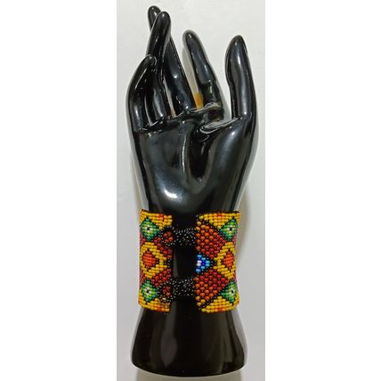 Traditional Huichol Art. Mexico Glass Seed Beads Bracelet. Vibrant Stars 2