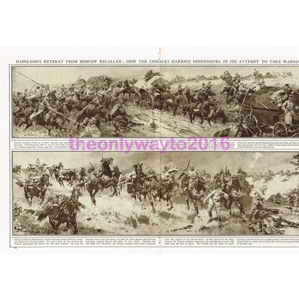 Cossacks Attack Hindenburg Nr Warsaw, WWI, Book Illustration (Print), 1915-18