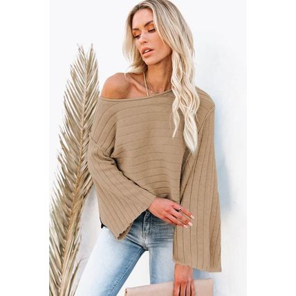 Brown Exposed Seam Ribbed Knit Dolman Top
