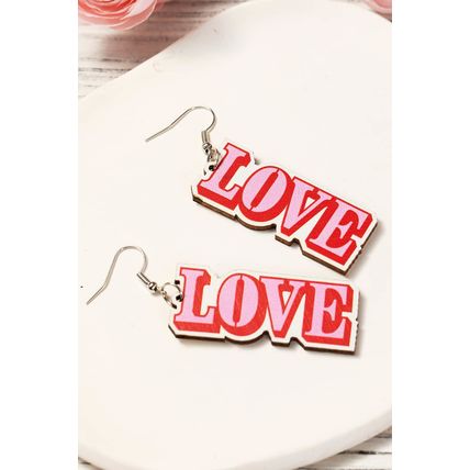 Pink Valentines Day LOVE Pendant Hook Earrings