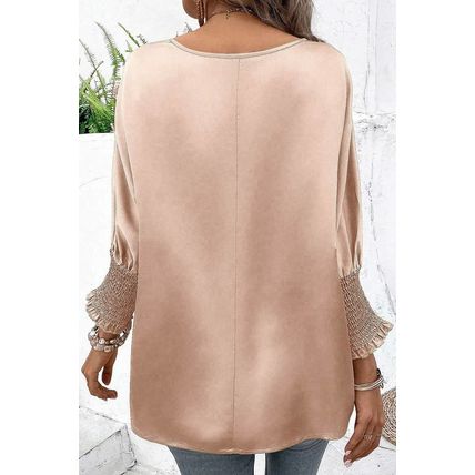 Smoke Gray Shirred Dolman Sleeve Satin Blouse