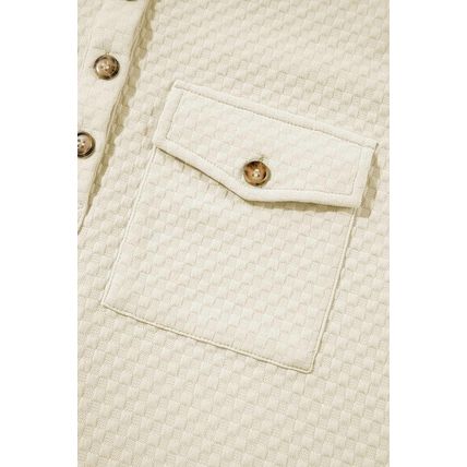 Apricot Textured Buttoned Neckline Side Pockets Hoodie
