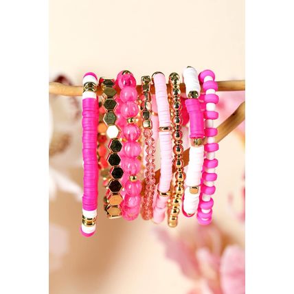 Sachet Pink 8pcs Valentine Vibe Beaded Elastic Bracelet Set