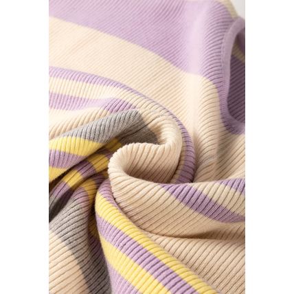 Purple Stripe Borderline Rib Knit Cuffed Dolman Sleeve Sweater