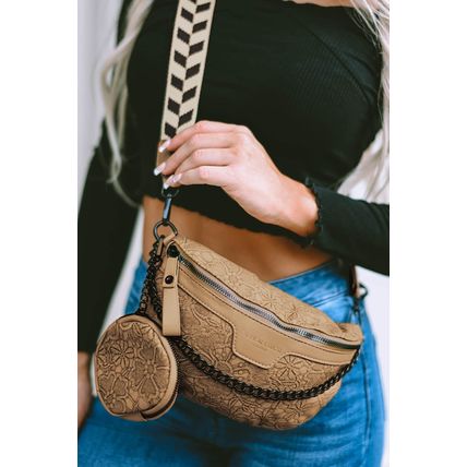Camel Colorblock Strap Chain Shoulder Bag With Coin Purse