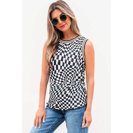 Multicolour Cheetah Checkered Dual Print Reversible Round Neck Mesh Tank Top