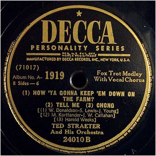 Decca 78 #24010 - Medley of 6 fox trots from 1919 - Ted Straeter Orchestra