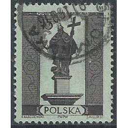 Mi 909 A: 15 gr. brown-black on blue Warsaw Monuments.