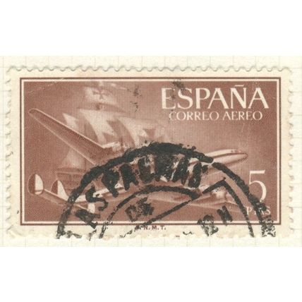 Spain 1955 - 5p reddish brown - Ship & Plane - used