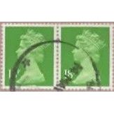 1971-96 Machin 18p.Value. Bright Green.One Centre Phos Band. Fine Used Pair