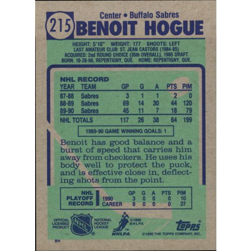 1990/91 Topps Hockey Benoit Hogue